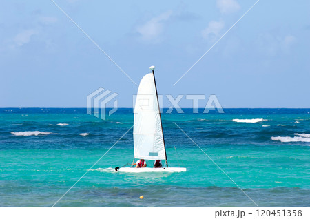 Sailboat on the blue caribbean sea. Sailboat on the blue caribbean sea. 120451358
