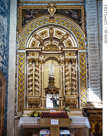 Nazare,Portugal - Mar 13, 2024: Interior and magnificent azulejo tiling in Santuario de Nossa Senhora da Nazare,Portugal 120451581