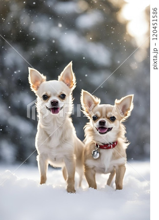 チワワ　犬　雪 120451586