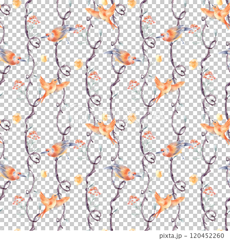 Birds on tree vertical seamless pattern by watercolor isolated. Branches form of heart with neutral flowers and birds on repeating background hand drawn. Nature wallpaper with birds and plants Birds on tree vertical seamless pattern by watercolor isolated. Branches form of heart with neutral flowers and birds on repeating background hand drawn. Nature wallpaper with birds and plants 120452260