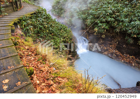 大湯沼川天然足湯：登別の自然と湯けむりを楽しむ散策路 120452949