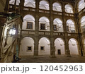 The arcaded inner courtyard of The Styrian Armoury (Landhaus building), a masterpiece of the Italian Renaissance, by night, in Graz, Steiermark, Austria 120452963