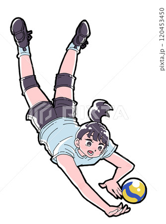 フライングレシーブをする女の子のイラスト 120453450