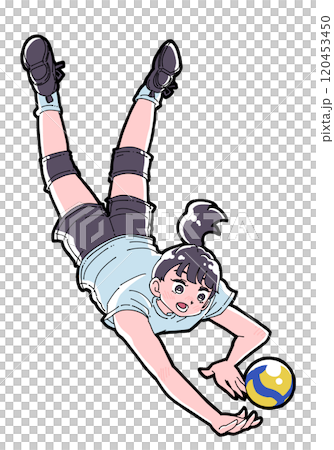フライングレシーブをする女の子のイラスト 120453450