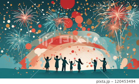 家族で花火を楽しむ風景 家族で花火を楽しむ風景 120453494