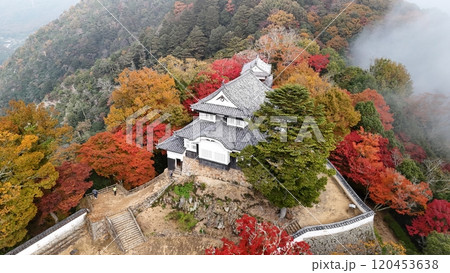 紅葉の天空の山城【備中松山城】ドローン空撮_TKBM_No26 紅葉の天空の山城【備中松山城】ドローン空撮_TKBM_No26 120453638