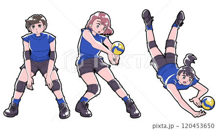 レシーブをする女の子のイラストセット 120453650