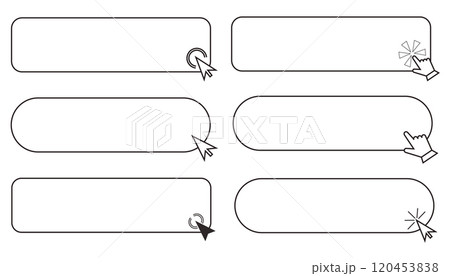 Click here line frame, interface bar with cursor arrow or hand. Ui element search, buy field, link. button for click. Push banner simple icon. 120453838