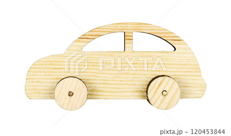 Wooden toy car isolated 120453844