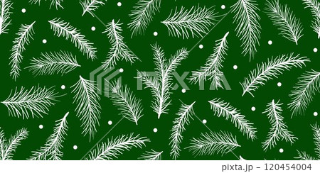 White silhouette of spruce branches seamless pattern 120454004