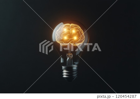 Light bulb with a glowing brain inside symbolizes creativity and innovative thinking 120454287