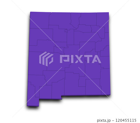 3d Map of New Mexico state with counties, color. United State of America, US, United State 120455115