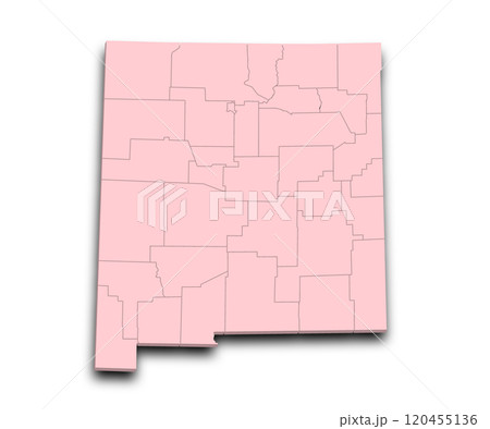 3d Map of New Mexico state with counties, color. United State of America, US, United State 3d Map of New Mexico state with counties, color. United State of America, US, United State 120455136