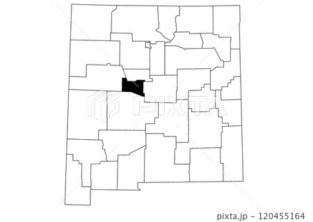 Map of Valencia County in New Mexico state on white background. single County map highlighted by black color on New Mexico map. UNITED STATES, US Map of Valencia County in New Mexico state on white background. single County map highlighted by black color on New Mexico map. UNITED STATES, US 120455164