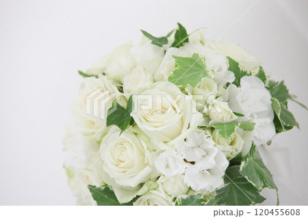 白いバラとアイビーのブライダルブーケ 白いバラとアイビーのブライダルブーケ 120455608