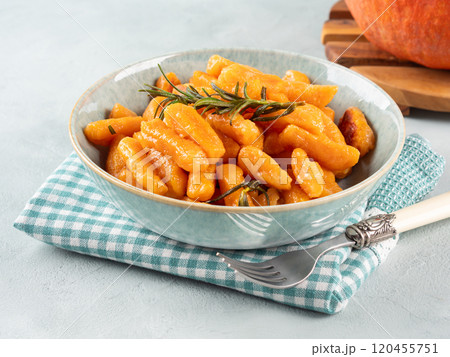 Pumpkin potato gnocchi easy Italian autumn recipe with hokkaido squash Pumpkin potato gnocchi easy Italian autumn recipe with hokkaido squash 120455751