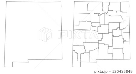 New Mexico administrative map, New Mexico outline and counties state map set - illustration version New Mexico administrative map, New Mexico outline and counties state map set - illustration version 120455849