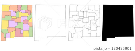 New Mexico administrative map, New Mexico outline and counties state map set - illustration version New Mexico administrative map, New Mexico outline and counties state map set - illustration version 120455901