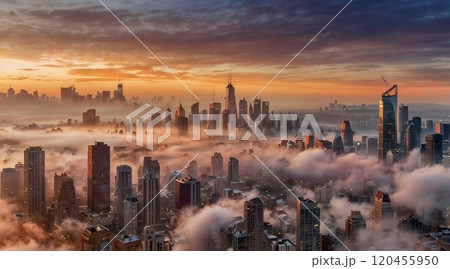 morning mist fog in the city 120455950