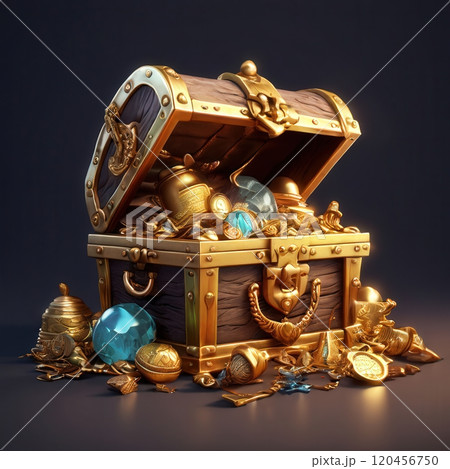 the AI Image Generator, magical jewelry box is decorated with colored gemstones and crystals. 120456750