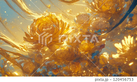 金色の菊の和風柄 120456753