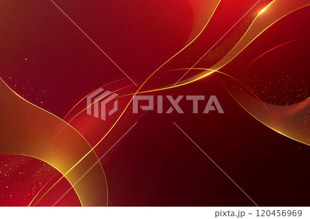 A red and gold wave patterned background with a red and gold color scheme.  120456969