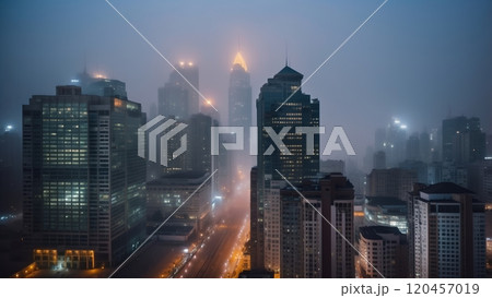fog in the city nighttime scene 120457019