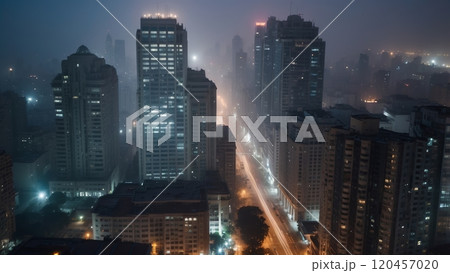 fog in the city nighttime scene 120457020