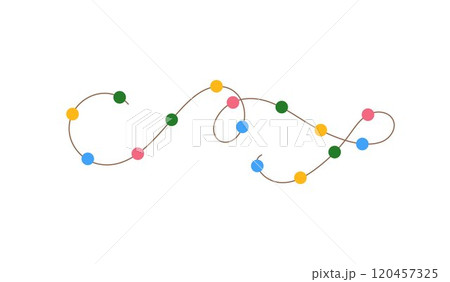 Christmas colorful multicolored lights curly string garland simple doodle hand drawn vector illustration, flat style cartoon image for winter New Year holiday, birthday events design 120457325