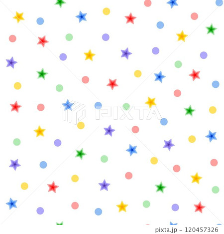 Stars in random chaotic order seamless pattern simple doodle hand drawn minimalist repeat illustration, Christmas holiday colorful ornament for seasons greetings, invitation, textile, gift paper 120457326