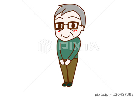 （全身斜め）笑顔で起立してかしこまる高齢の男性 120457395