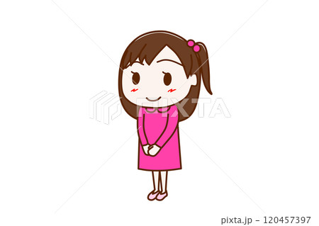 （全身斜め）笑顔で起立してかしこまる少女 120457397