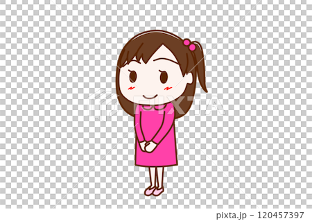 （全身斜め）笑顔で起立してかしこまる少女 120457397