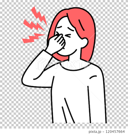 患有眼睛疲勞的休閒女人 患有眼睛疲勞的休閒女人 120457664