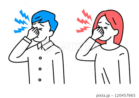 眼精疲労がつらいカジュアルな男女　セット 120457665