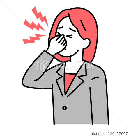 眼精疲労がつらいスーツの女性 120457667