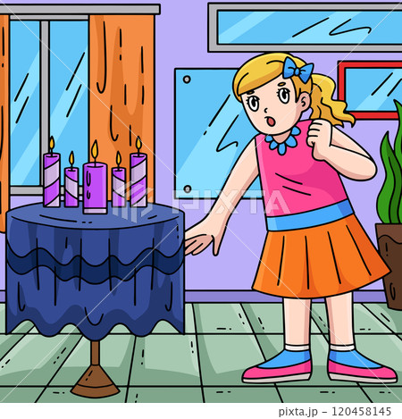 Bat Mitzvah Girl Blowing Candles Colored Cartoon Bat Mitzvah Girl Blowing Candles Colored Cartoon 120458145