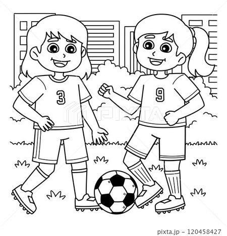Female Soccer Player Playing Coloring Page  120458427