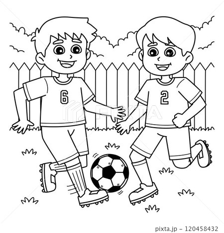 Male Soccer Player Passing the Ball Coloring Pageのイラスト素材 [120458432