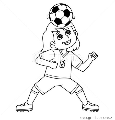 Female Soccer Player Balancing the Ball Isolated のイラスト素材 [120458502