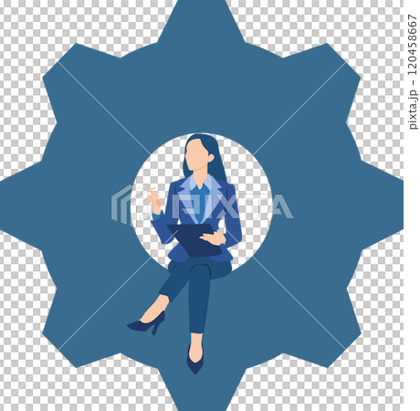 Illustration of a businesswoman who becomes a cog in society Illustration of a businesswoman who becomes a cog in society 120458667