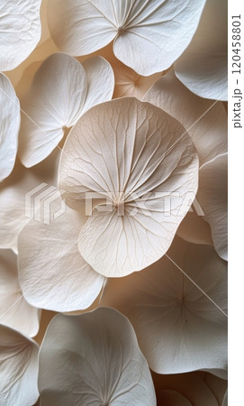 Cream flowers artfully arranged on a soft surface, evoking springs serene beauty 120458801