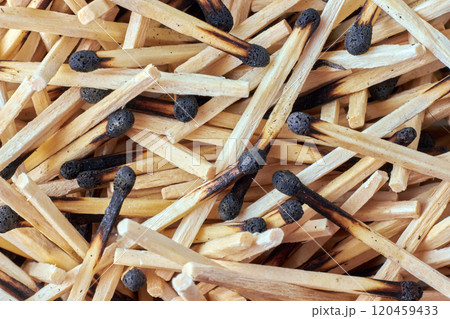 background of carelessly scattered burnt wooden matches background of carelessly scattered burnt wooden matches 120459433