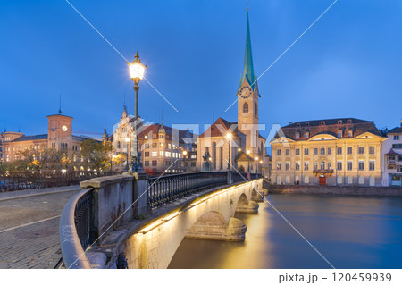 Zurich, Switzerland on the Munsterbrucke Bridge 120459939