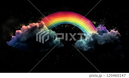 Vibrant rainbow arching over two dark clouds...のイラスト素材 [120460147] - PIXTA