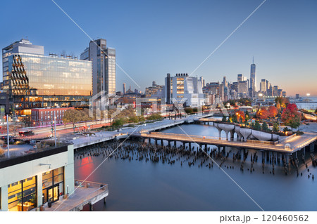 New York, New York, USA view of the financial district Skyline in Lower Manhattan 120460562