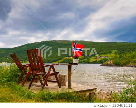 Rest stop area on norwegian fjord shore Rest stop area on norwegian fjord shore 120461111