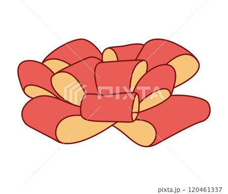 Trendy flat style Red and gold ribbon bow. Hand drawn bowknot for decoration gift bowtie.  120461337