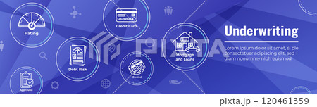 Underwriting for Loan Application - Mortgage or Interest Rates Icon Set and Banner 120461359