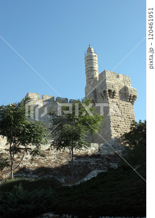 Walls and the Citadel of David in the old holy city of Jerusalem, Israel 120461951